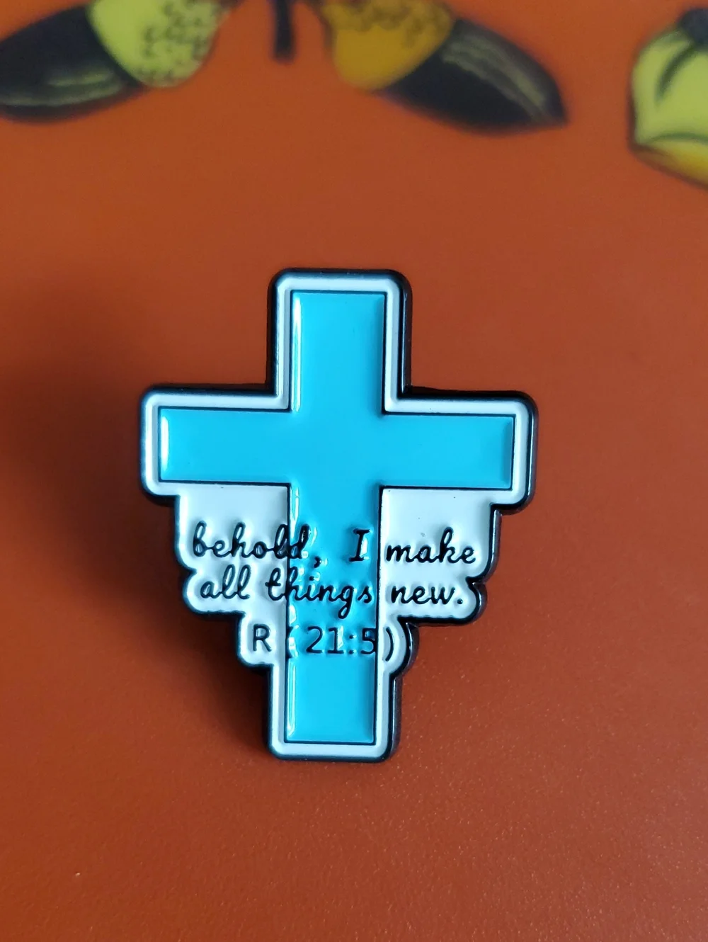 Aqua Cross Enamel Pin - 